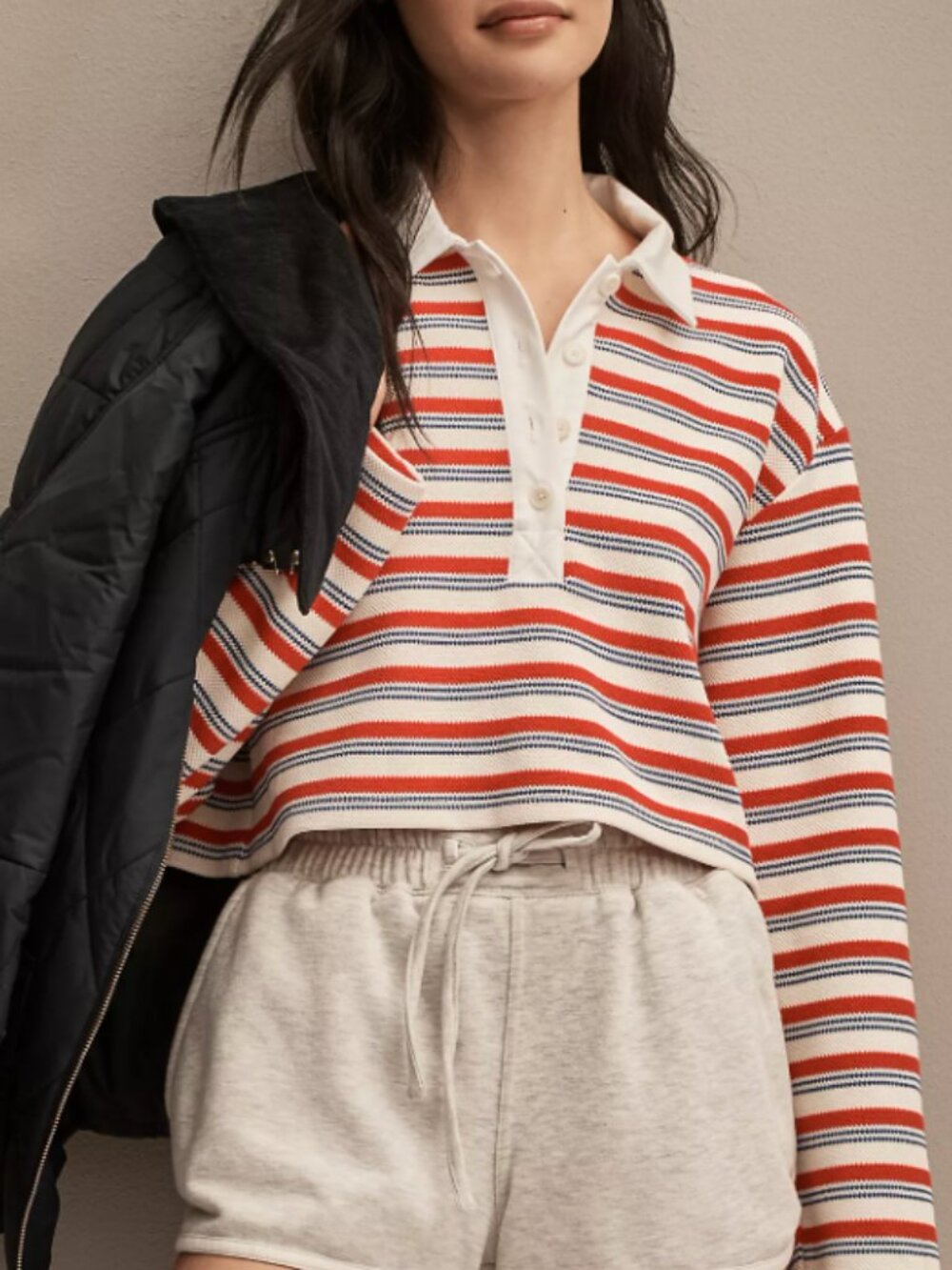 Reformation Anna Rugby Shirt Striped Red